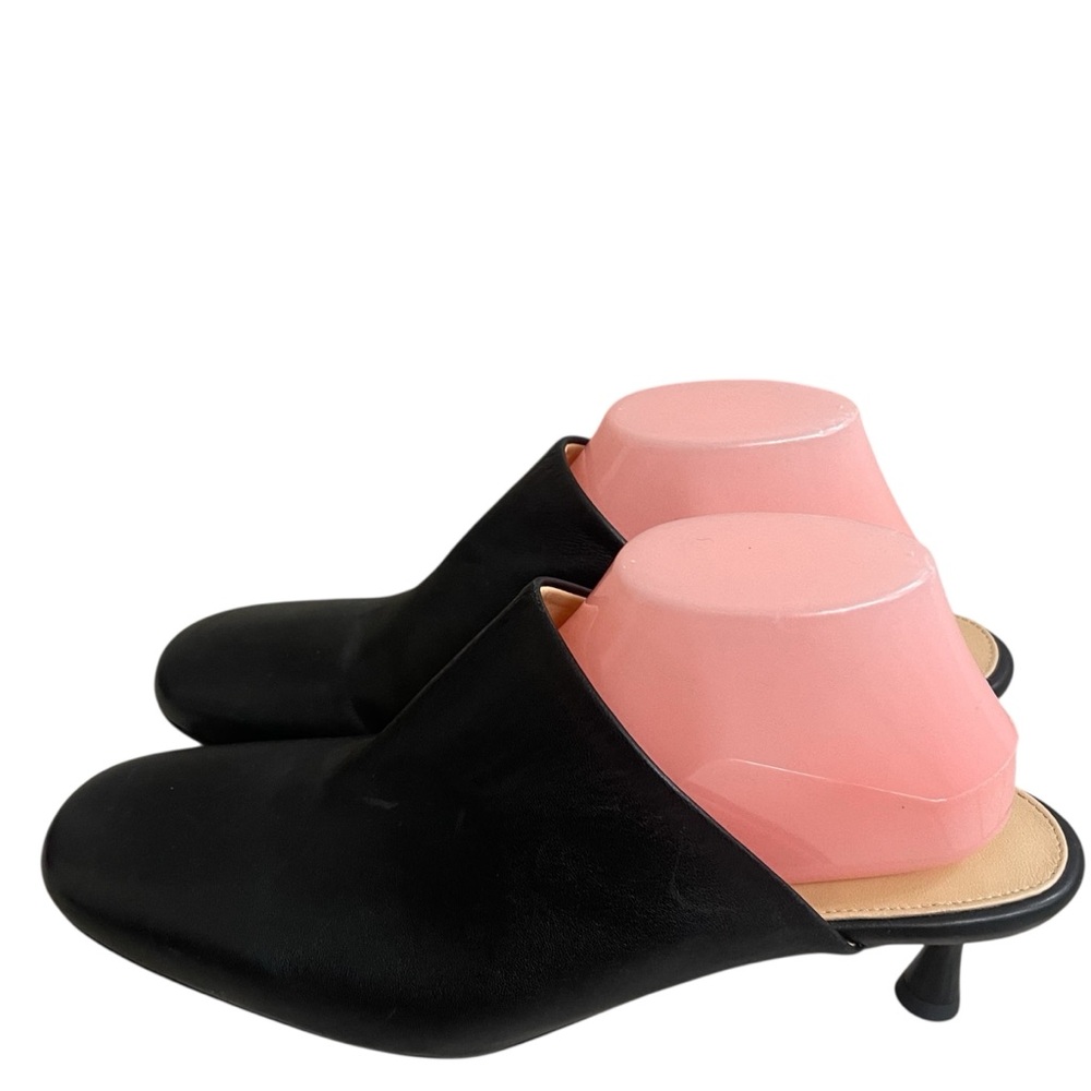 DEAR FRANCES Black‎  Leather Round  Toe Kitten Heel Mules 42 USA 12 WORE ONCE